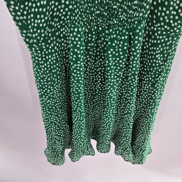 Reformation Green White Flowers Back Zipper Ruching Mini Dress Size 2 - Picture 10 of 15